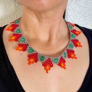 Handmade Mexican Beaded Choker – Fire Flower Design